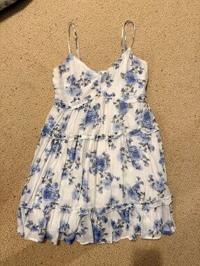 Altar'd State White Sundress with Blue Floral Print